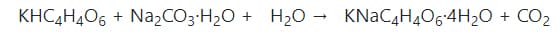 KHC4H406 + Na¿CO3-H2O + H2O - KNAC4H4O6-4H2O + CO2
