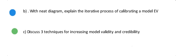 b). With neat diagram, explain the iterative process of calibrating a model EV
c) Discuss 3 techniques for increasing model validity and credibility
