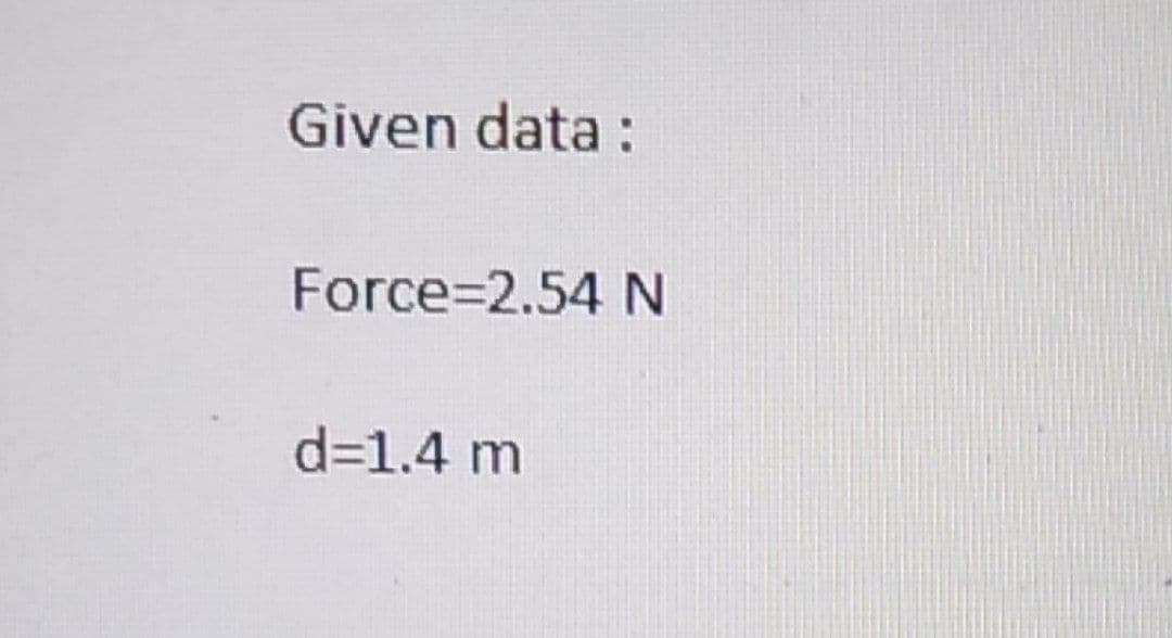 Given data:
Force=2.54 N
d=1.4 m