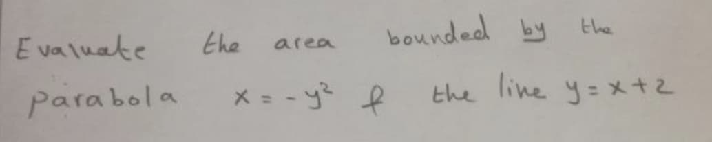 E valuate
the
bounded by
the
area
parabola
X = - y f
the line y=xt2
