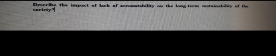 Describe the impact of lack of accountability on the long-term sustainability of the
society?
