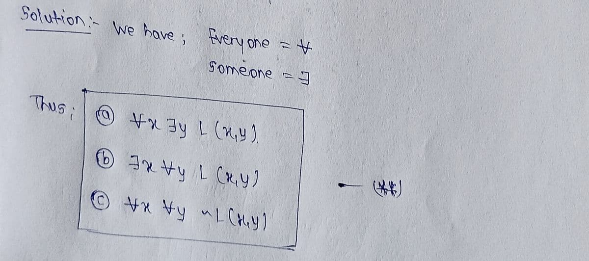 Solution. We have; Every
Thus i
Every one = #
Someone = 3
(F) 1 REXA O
(64) TRAKE @
©xy L (my)