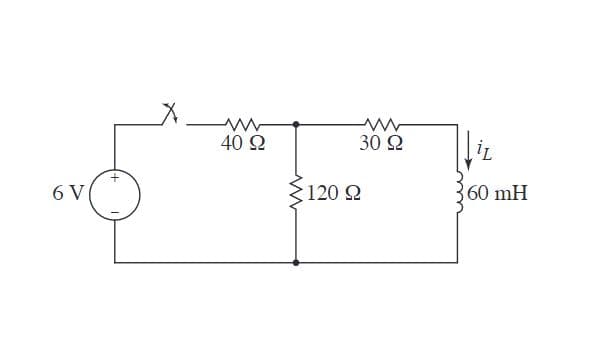 ww
40 Ω
6 V
120 Ω
ww
30 Ω
iL
360 mH