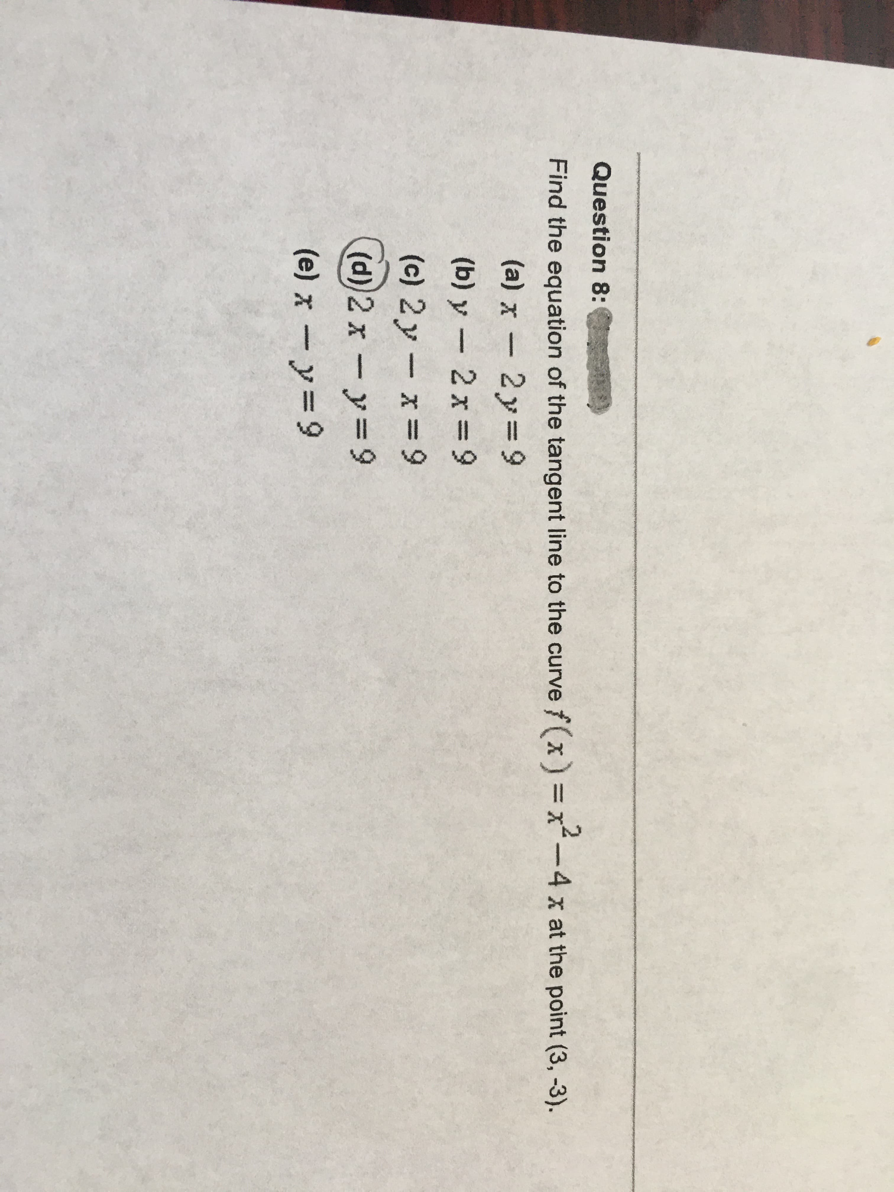 Find the equation of the tangent line to the curve f(x) x-4 x at the point (3, -3).
%3D
