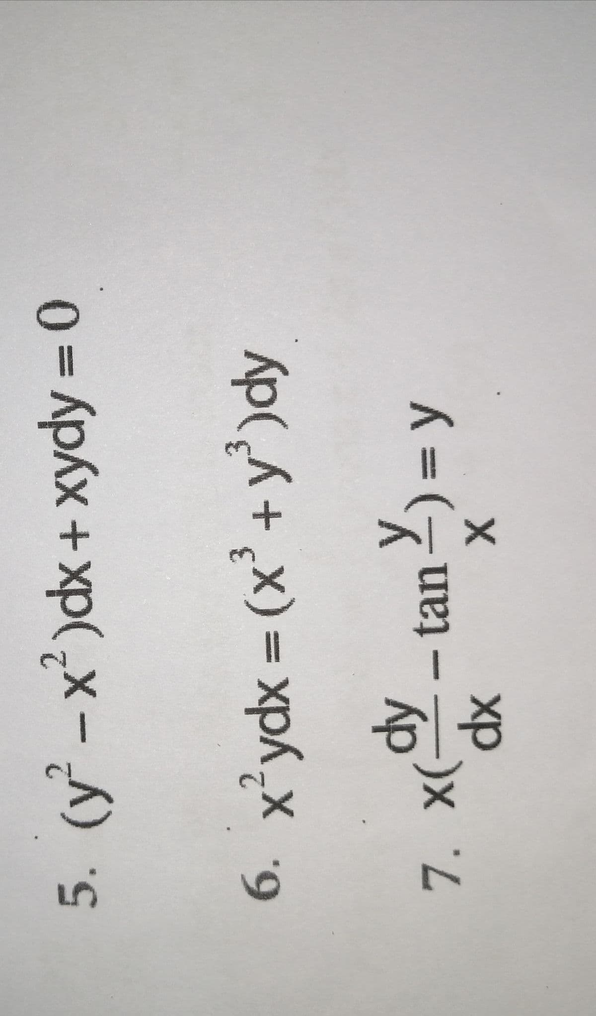 5. (y-x')dx+xydy = 0
%3D
6. x’ydx = (x'+y')dy
tan
-)x
хр
