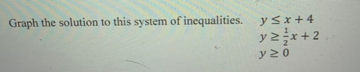 Graph the solution to this system of inequalities. y ≤x+4
y2 = x + 2
y≥0