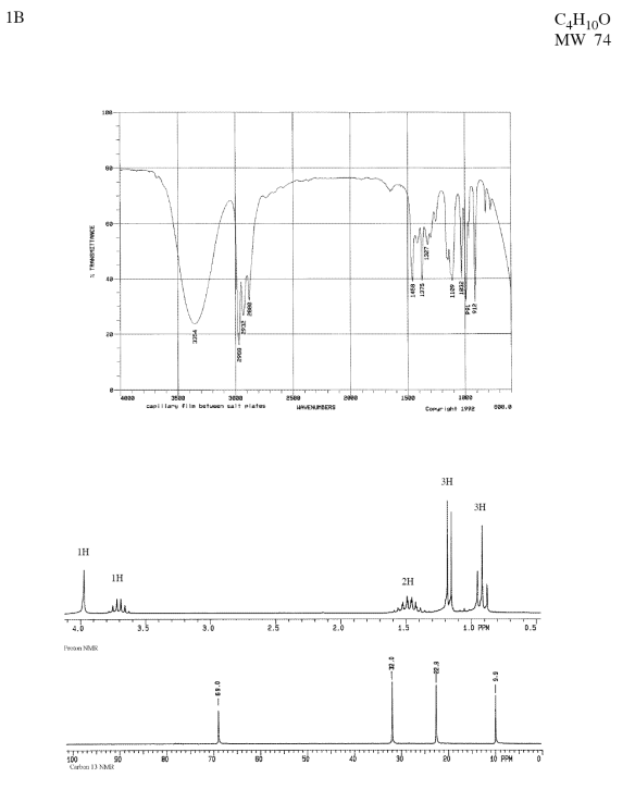 1B
C,H1,0
MW 74
1500
capi lary file betuen at plates
wENERS
Comrisht 19e
3H
3H
IH
1H
2H
3.0
2.5
1.0 PPM
0.5
Pen NMR
10 PPM
100
Carbon 13 NMR
