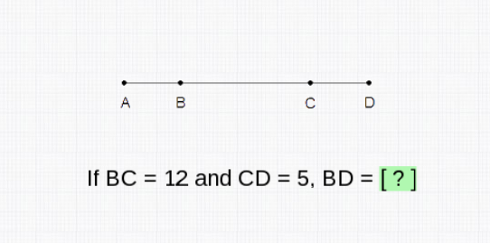 A
B
D
If BC = 12 and CD = 5, BD = [ ?]
%3D
