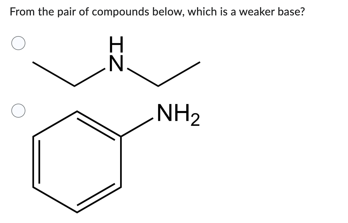 From the pair of compounds below, which is a weaker base?
IZ
NH₂