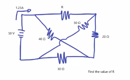 125A
R
50 0
50 V
20 0
40 0
30 0
Find the value of R
