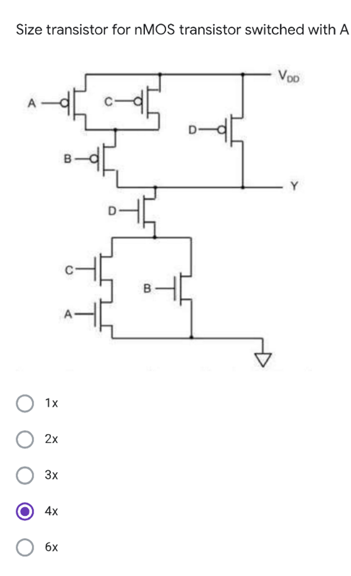 Size transistor for nMOS transistor switched with A
1x
2x
3x
4x
6x
B
B
VOD