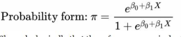 Probability form: T
eo+B₁X
1+e+B₁X