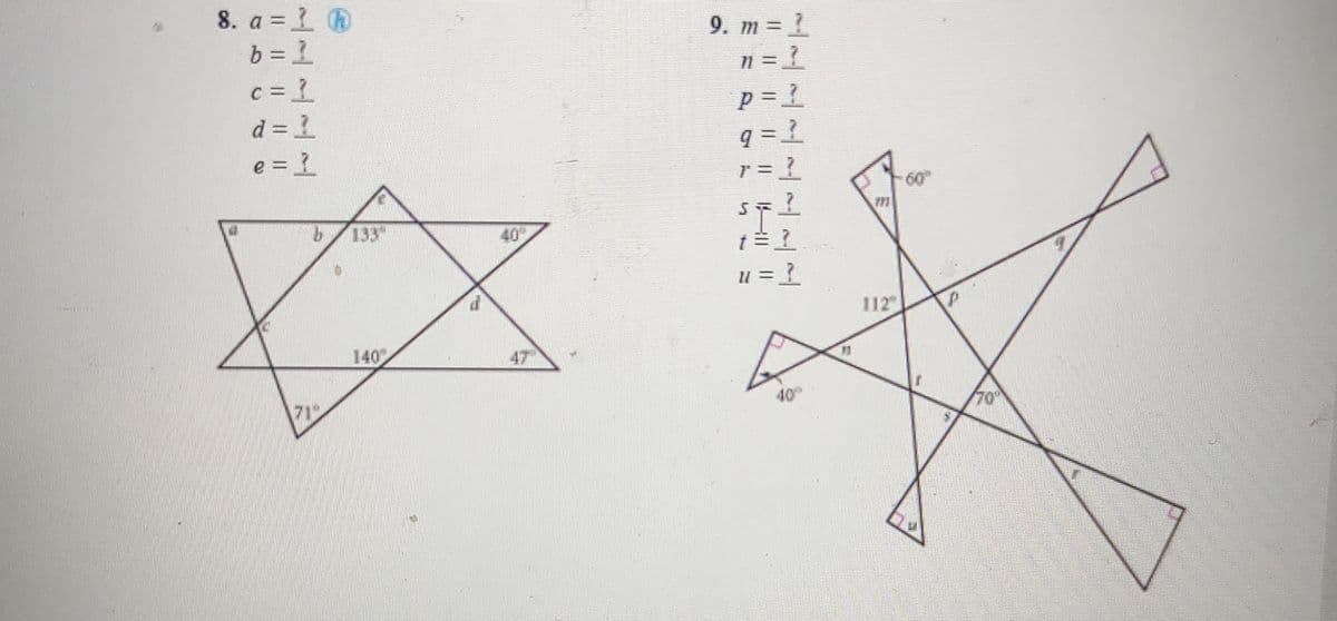 8. a =1
b = 1
c = 1
d = 1
e = 1
9. m = 1
p = }
q = 1
9.
133
40
u = }
112
140
47
71
40
70
