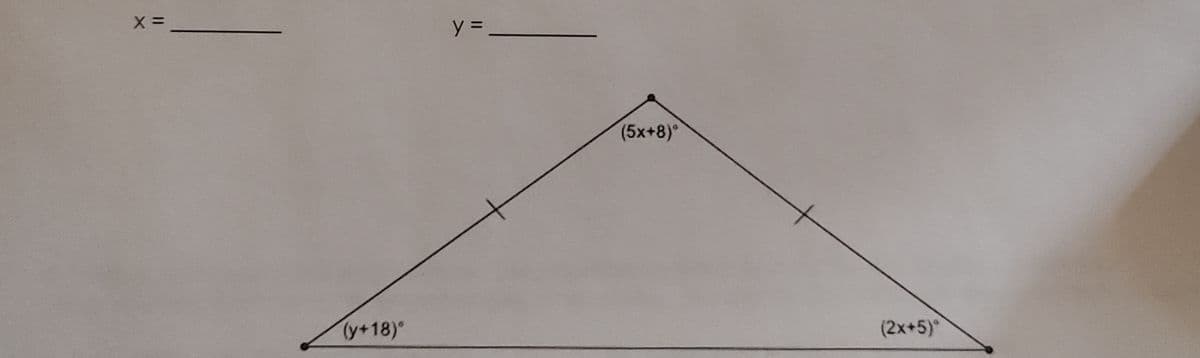 y = -
(5x+8)°
(y+18)°
(2x+5)°
