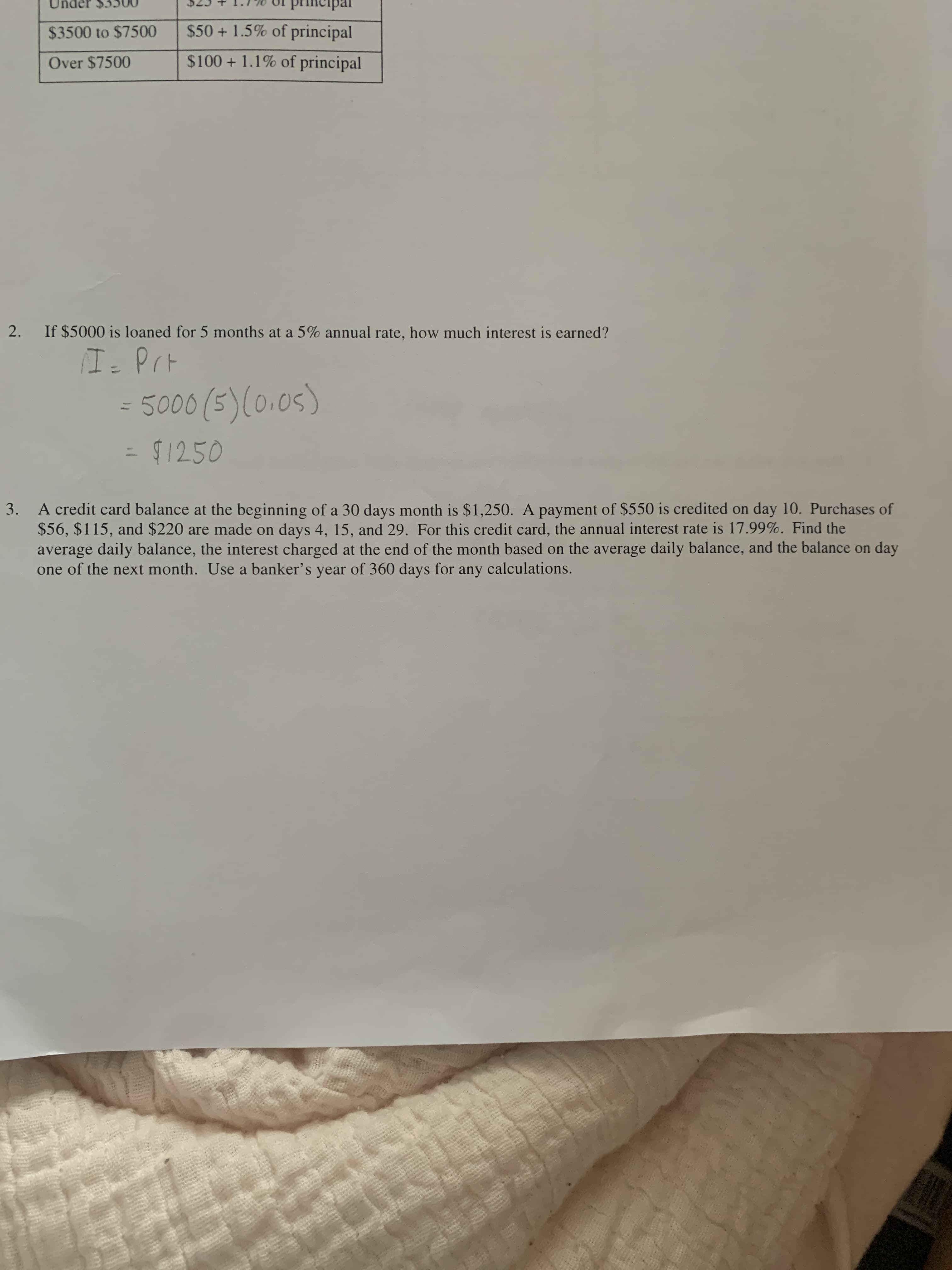 If $5000 is loaned for 5 months at a 5% annual rate, how much interest is earned?
