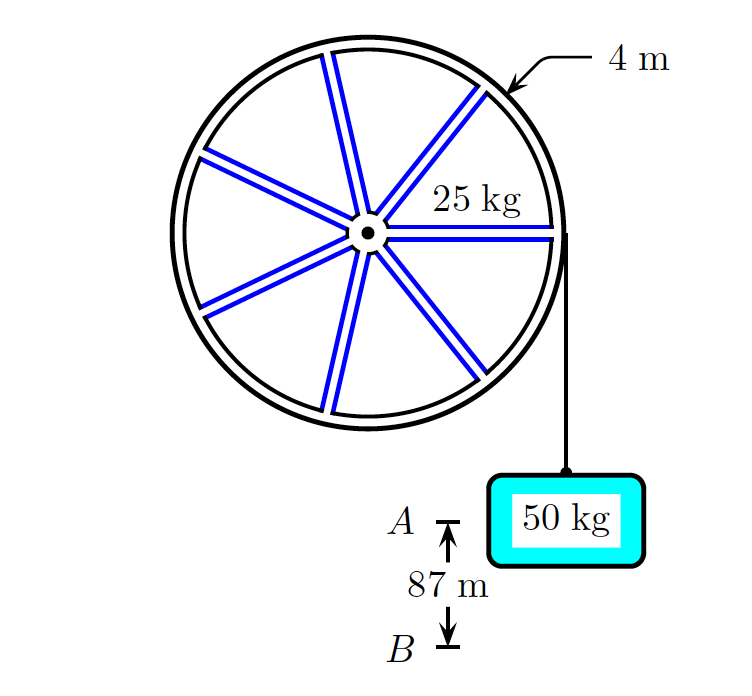 4 m
25 kg
A
50 kg
87 m
В
