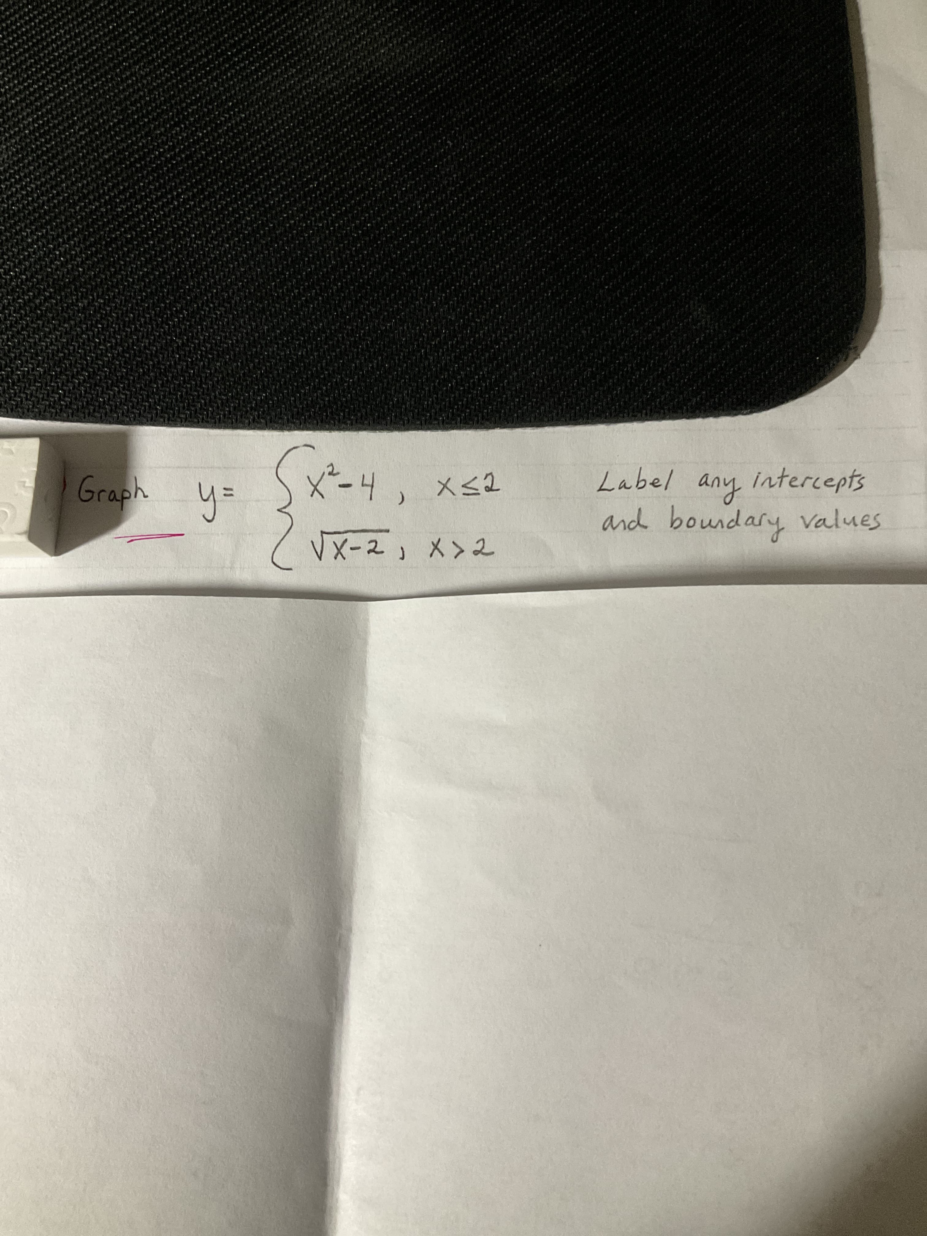 Label any intercepts
and boundary values
Graph y=
Xベー4
X-2」 メ>2
