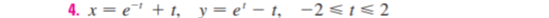 4. x = e + t, y=e' – t, -2<1<2
