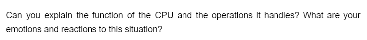 Can you explain the function of the CPU and the operations it handles? What are your
emotions and reactions to this situation?