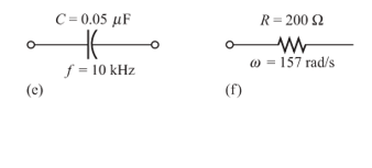 C = 0.05 µF
R= 200 2
@ = 157 rad/s
f = 10 kHz
(c)
(f)
