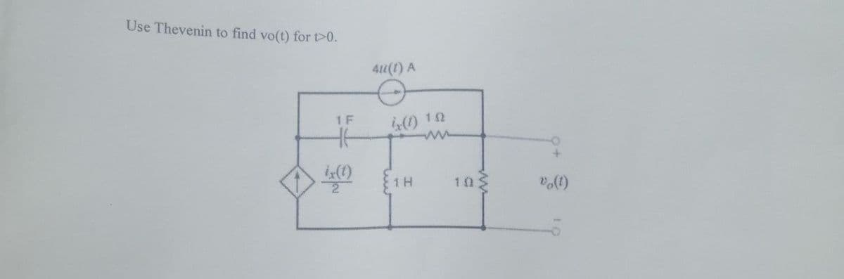 Use Thevenin to find vo(t) for t>0.
1 F
4u(1) A
4x(1) 102
ww
ix(t)
2
о
+
1 H
10
vo(!)