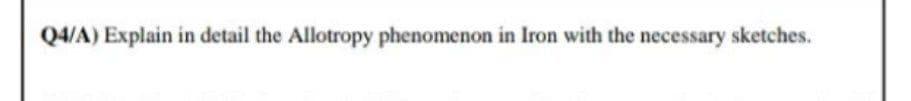 Q4/A) Explain in detail the Allotropy phenomenon in Iron with the necessary sketches.
