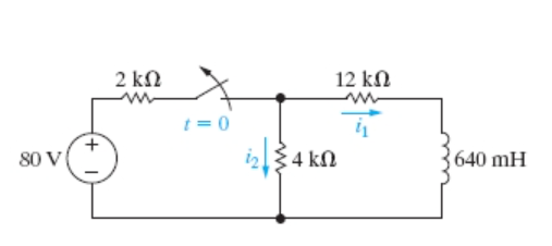 2 kN
12 kΩ
t = 0
80V
i4 kn
640 mH
