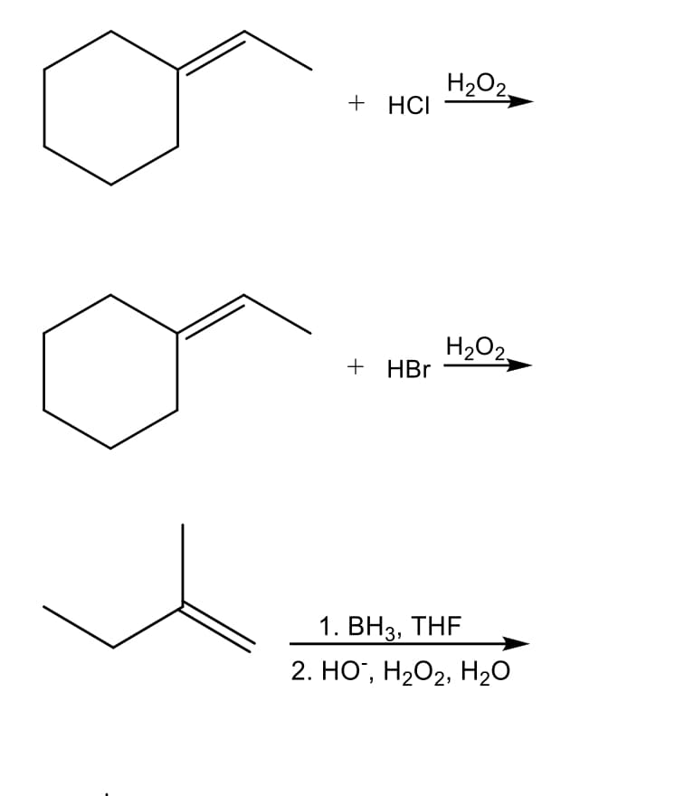 H2O2.
+ HCI
H2O2.
+ HBr
1. ВН3, THF
2. НО, Н202, Н20
