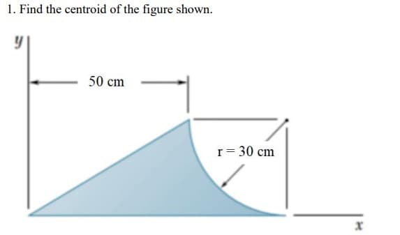1. Find the centroid of the figure shown.
50 cm
r = 30 cm
x