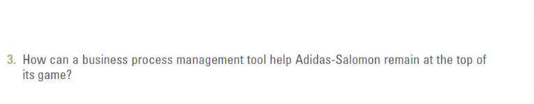 3. How can a business process management tool help Adidas-Salomon remain at the top of
its game?