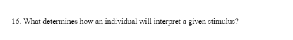 16. What determines how an individual will interpret a given stimulus?