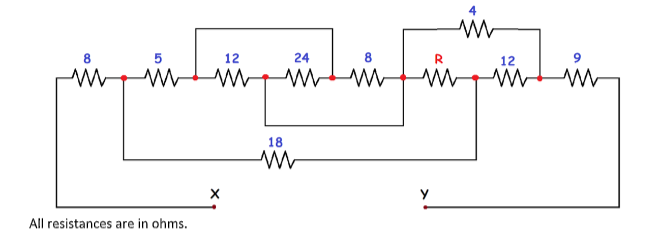 in
5
12
24
12
18
in
All resistances are in ohms.
