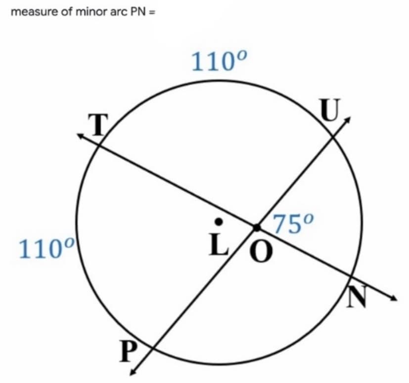 measure of minor arc PN =
110°
T.
750
L
110°
P
