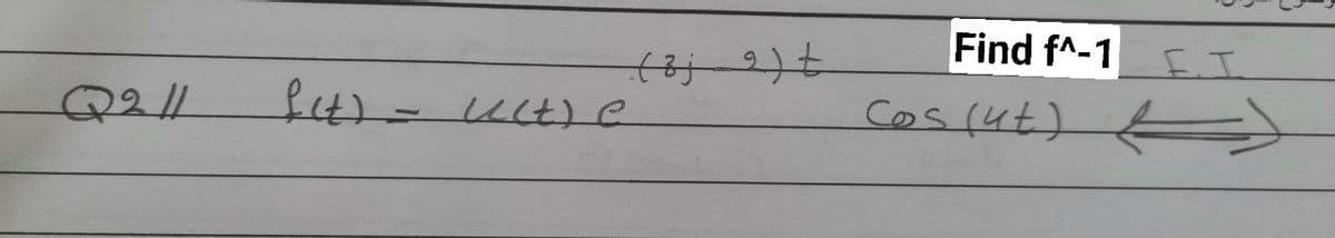 Q2/1
f(t) = u(t) e
لحمروزه)
Find f^-1
Cos (4t)