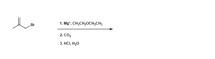 Br
1. Mgº, CH₂CH₂OCH₂CH3
2. CO2
3. HCI, H₂O