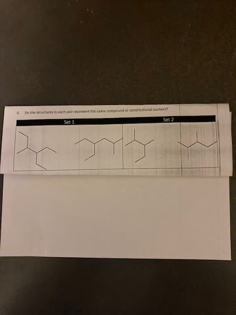 6.
Do the structures in each pair represent the same compound or constitutional isomers?
Set 1
Set 2