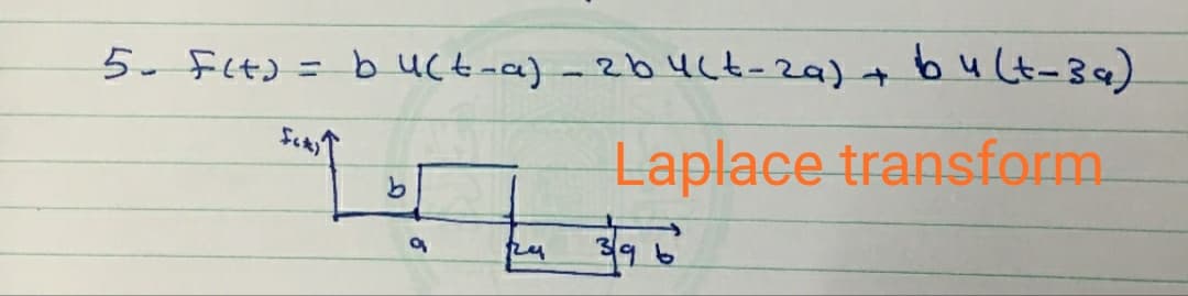 5- Fit) = b uctma) -2b4(6-29)+
bult-39)
%3D
Laplace transform
