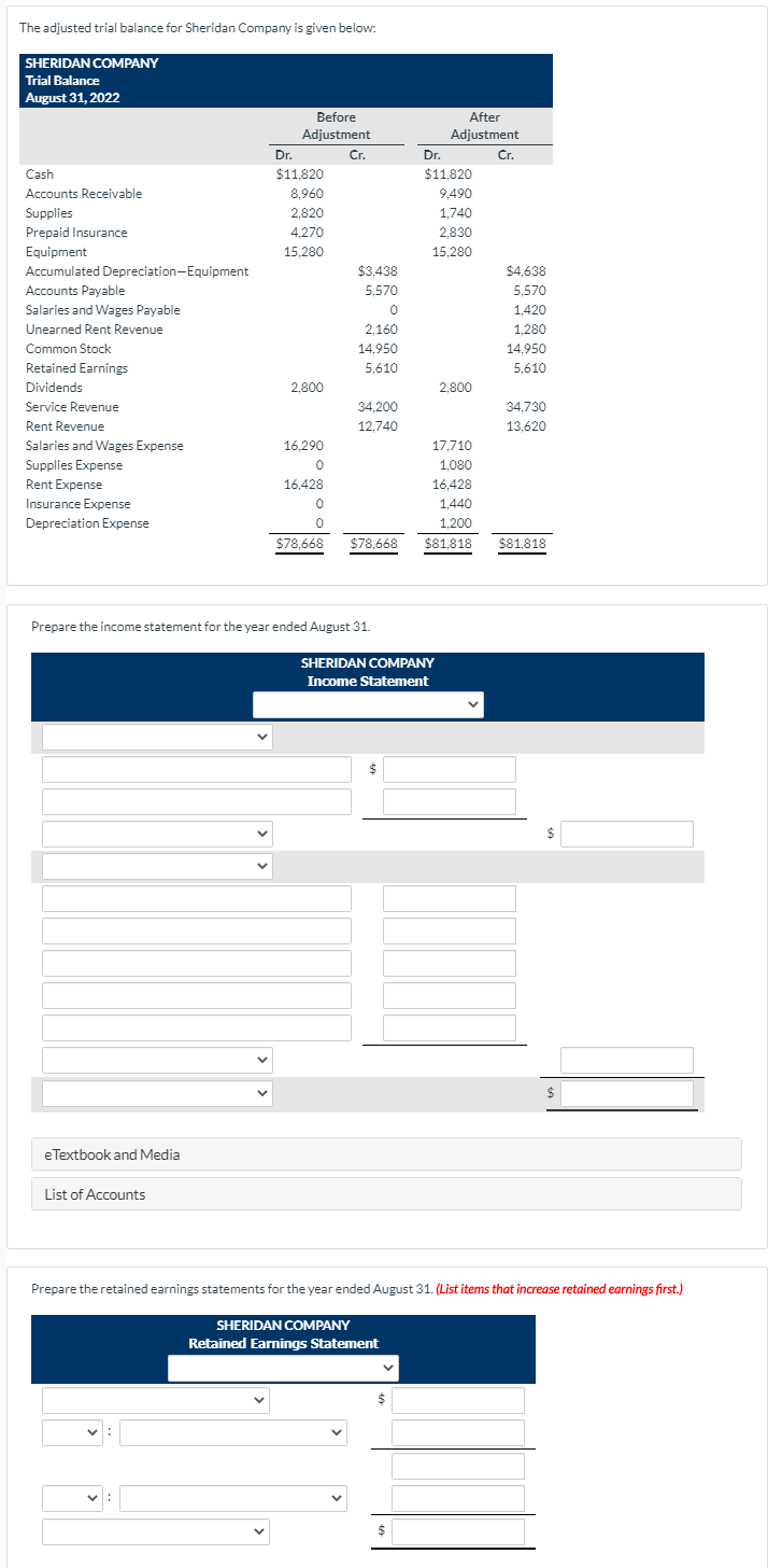 Prepare the income statement for the year ended August 31.
