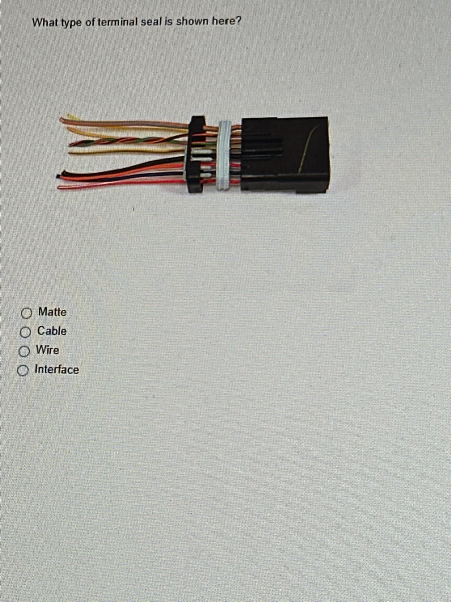 What type of terminal seal is shown here?
O Matte
68659
Cable
Wire
Interface