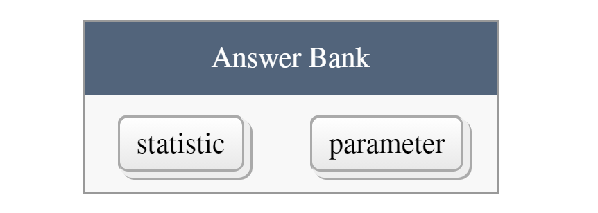 Answer Bank
statistic
parameter
