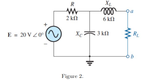 E = 20 V Z0°
R
w
2 ΚΩ
XC
XL
000
6ΚΩ
· 3 ΚΩ
+
Figure 2:
RL
b