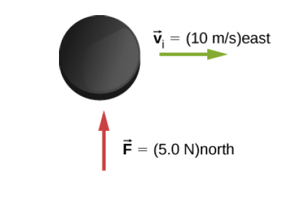 v; = (10 m/s)east
F = (5.0 N)north
