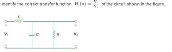 Identify the correct transfer function H (s) =
V₁
of the circuit shown in the figure.