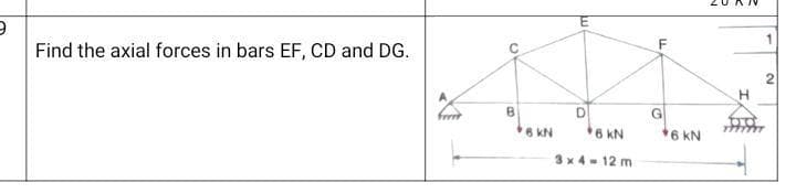 9
Find the axial forces in bars EF, CD and DG.
8
6 KN
D
6 kN
3x4-12 m
LL
G
*6 kN
N
H
2