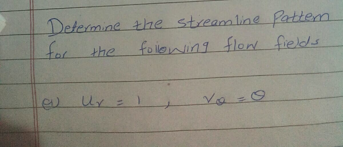 Determine the streamline Pattem
foilowing flow fields
the
Uy = )
