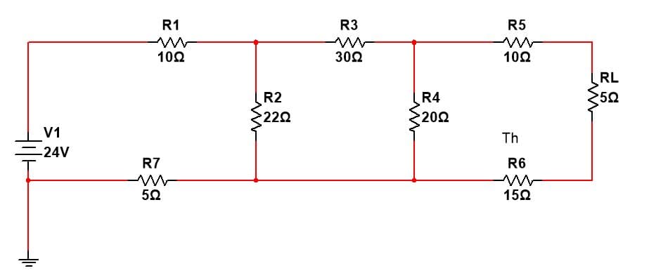 R1
R3
R5
102
302
102
RL
R2
R4
250
222
202
V1
Th
=24V
R7
R6
150
