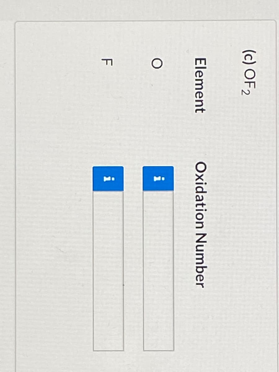 (c) OF2
Element
Oxidation Number
i
i
