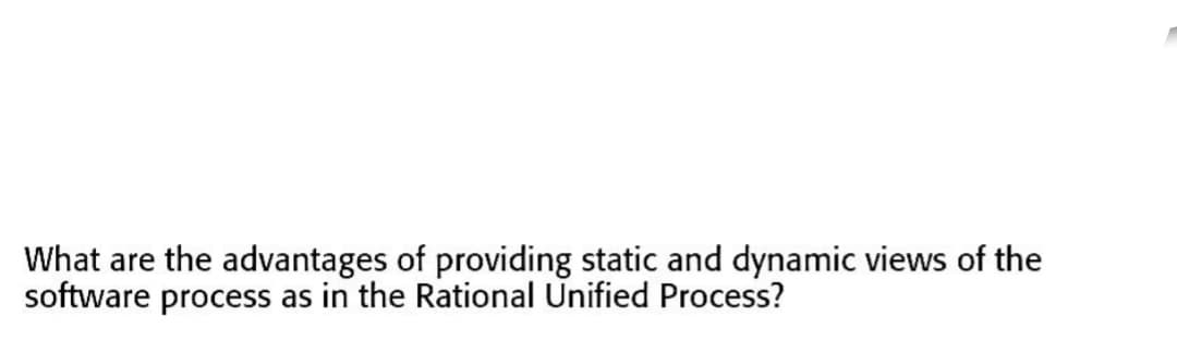 What are the advantages of providing static and dynamic views of the
software process as in the Rational Unified Process?