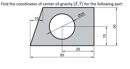 Find the coordinates of center-of-gravity (X, Y) for the following part:
10
020
25
50
15
