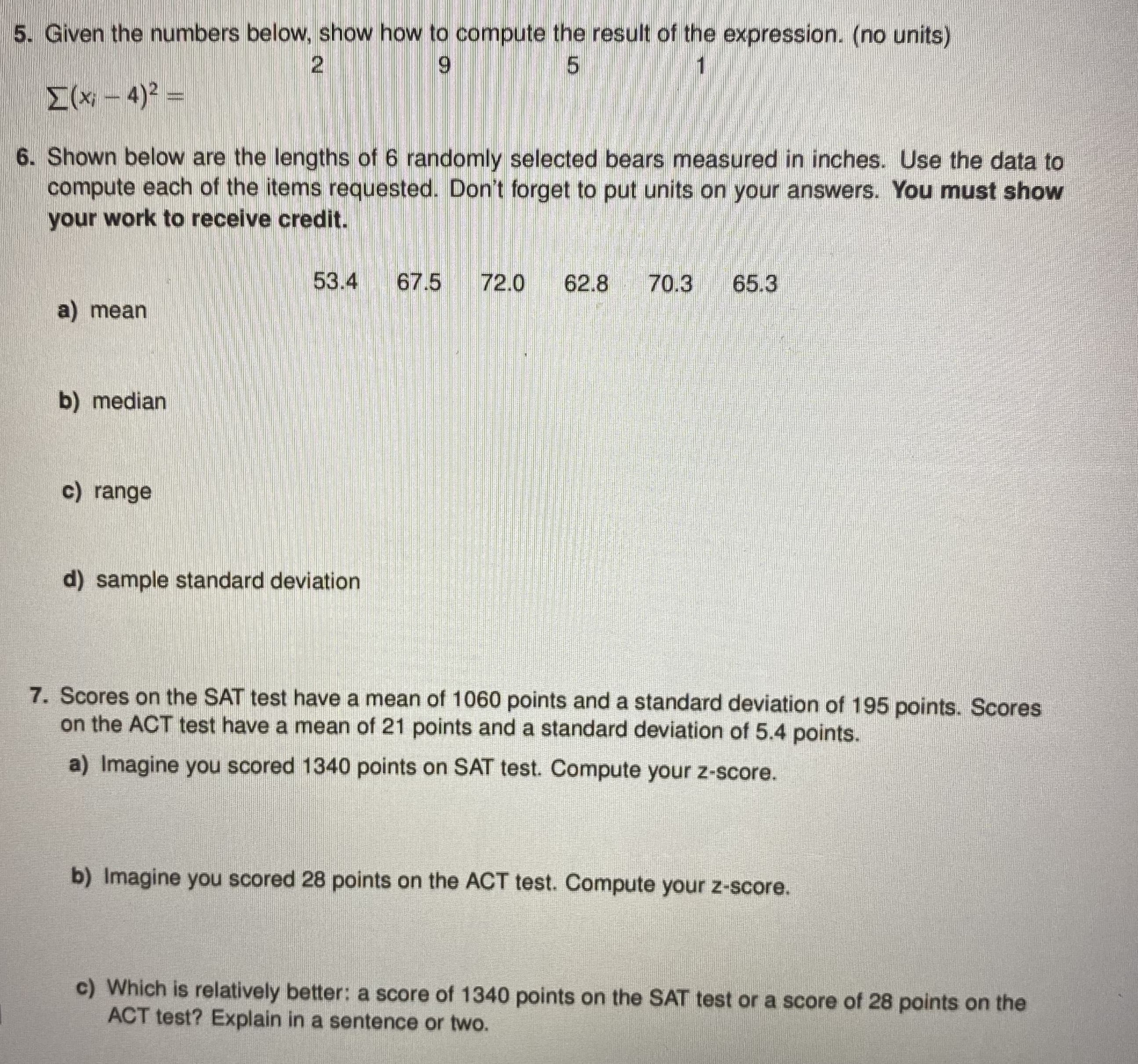 5. Given the numbers below, show how to compute the result of the expression. (no units)
16.
1
